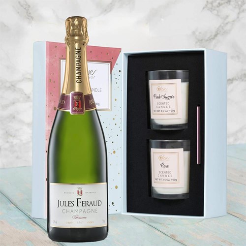 Jules Feraud Brut Champagne 75cl With Love Body & Earth 2 Scented Candle Gift Box